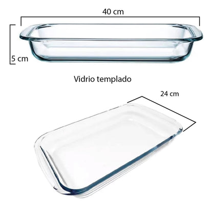 FUENTE RECTANGULAR DE VIDRIO PARA HORNO 1,6L DE 40CM X 24CM